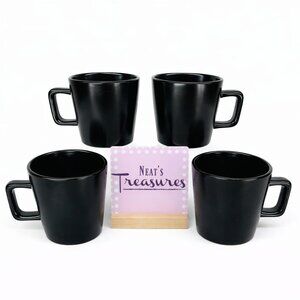Stone + Lain CELINA Matte Black Modern Coupe 12oz Stoneware Cups Mugs Set of 4